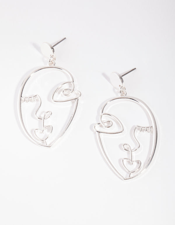 Silver Picasso Face Earrings