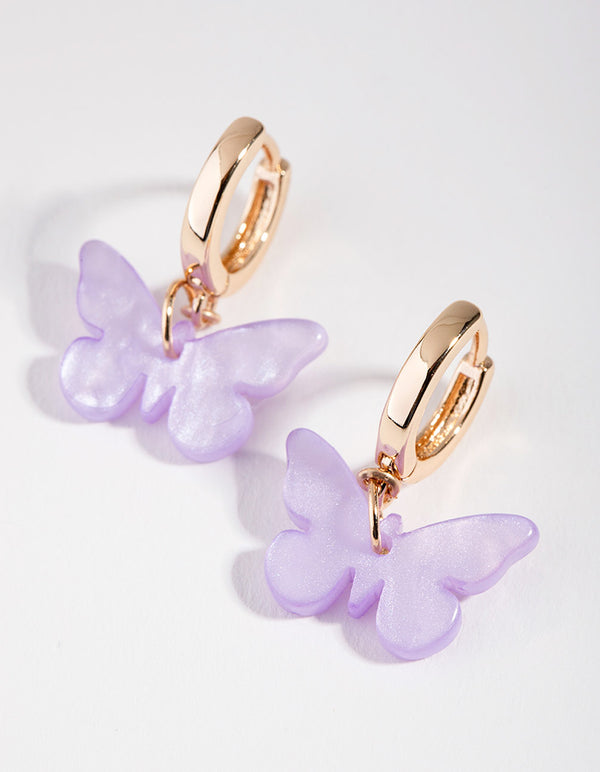 Gold Acrylic Butterfly Hoop Earrings