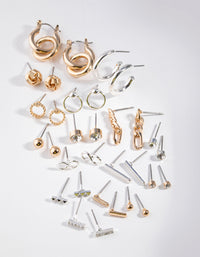 Mixed Metals Chain & Hoop 16-Pack Earring - link has visual effect only