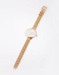 Gold White Dial Mesh Watch - link has visual effect only