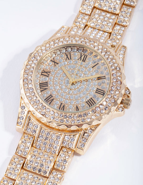 Gold Mega Bling Link Watch