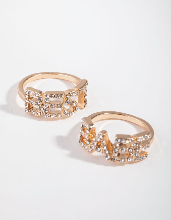 Gold Best Babe Ring Set