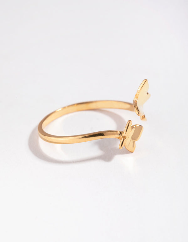 Yellow Gold Plated Sterling Silver Open Butterfly Ring