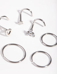 Rhodium 3-Diamante Motif Nose Piercing 6-Pack - link has visual effect only