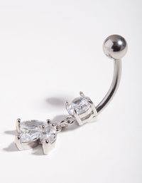 Rhodium Surgical Steel Cubic Zirconia Marquise Dangle Bellybutton Ring - link has visual effect only