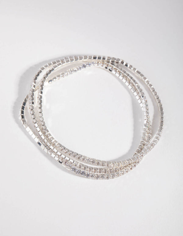 Silver Fine Cupchain Pack Stretch Bracelets