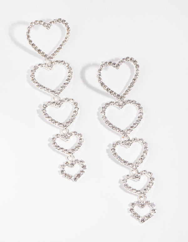 Silver Graduating Heart Drop Earrings