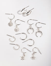 Silver Star & Moon 6-Pack Hoop Earring - link has visual effect only