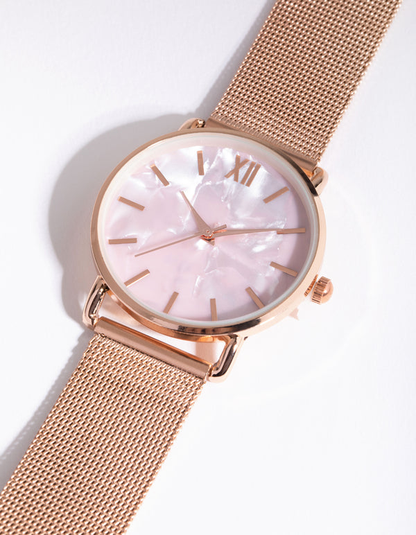 Rose Gold Marble Mesh Strap Watch