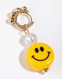 Gold Asymmetrical Pearl Smiley Drop Earrings - link has visual effect only