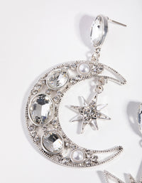 Antique Silver Statement Star & Moon Earrings - link has visual effect only