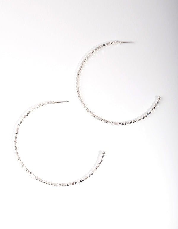 Silver Plated Bead Hoop Earrings