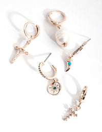 Rose Gold Plated Freshwater Pearl & Cross Curated Earring Pack - link has visual effect only