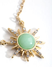 Gold Plated Diamante Semi Precious Jade Sun Necklace - link has visual effect only