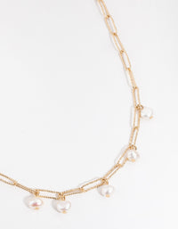 Gold Plated Rectangle Freshwater Pearl Necklace - link has visual effect only