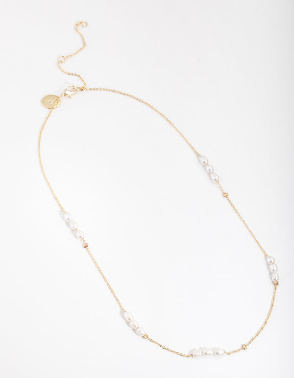 Gold Plated Freshwater Pearl Station Necklace