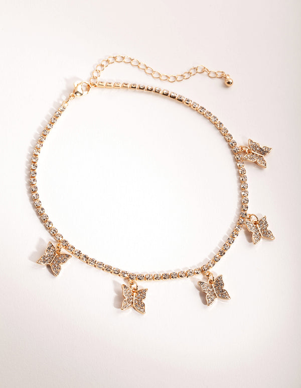 Gold Diamante Butterfly Choker