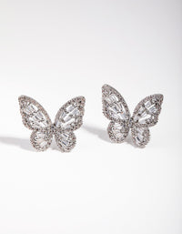 Large Rhodium Diamond Simulant Butterfly Earrings - link has visual effect only