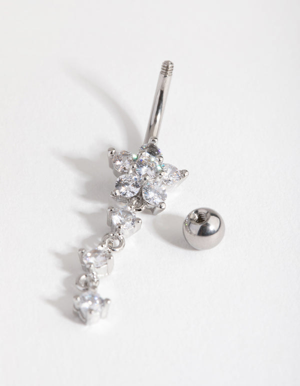 Surgical Steel Round Flower Drop Belly Ring