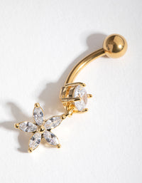 Gold Cubic Zirconia Flower Drop Belly Ring - link has visual effect only