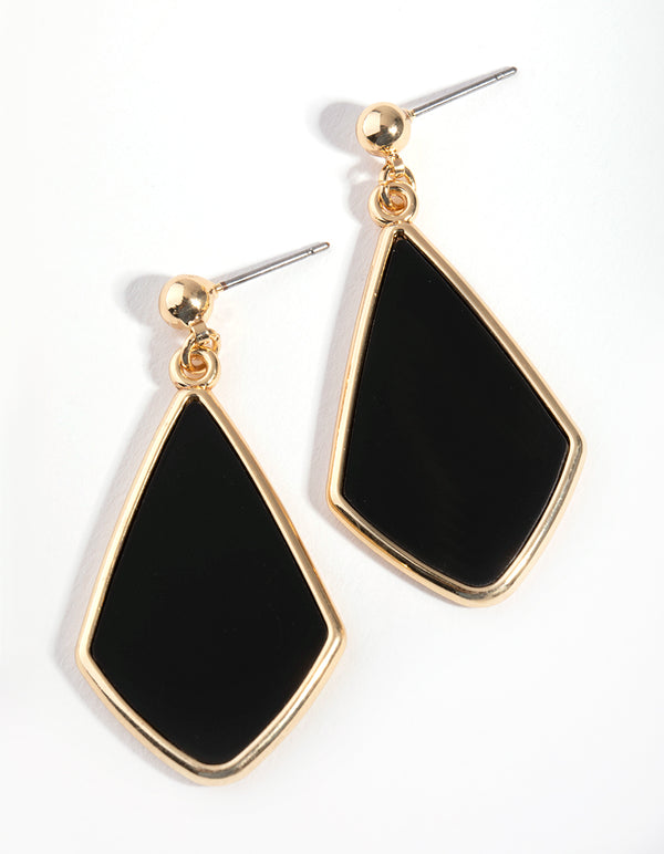 Gold & Black Rounded Diamond Drop Earrings