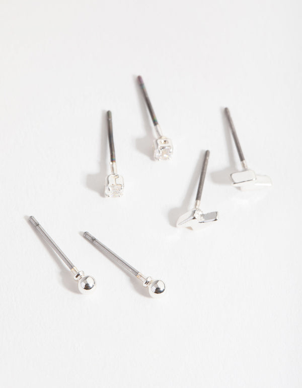 Silver Bolt & Diamante Earrings