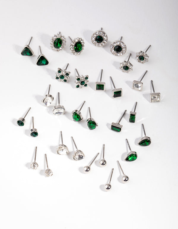 Rhodium Geometric Shape 16-Pack Earring