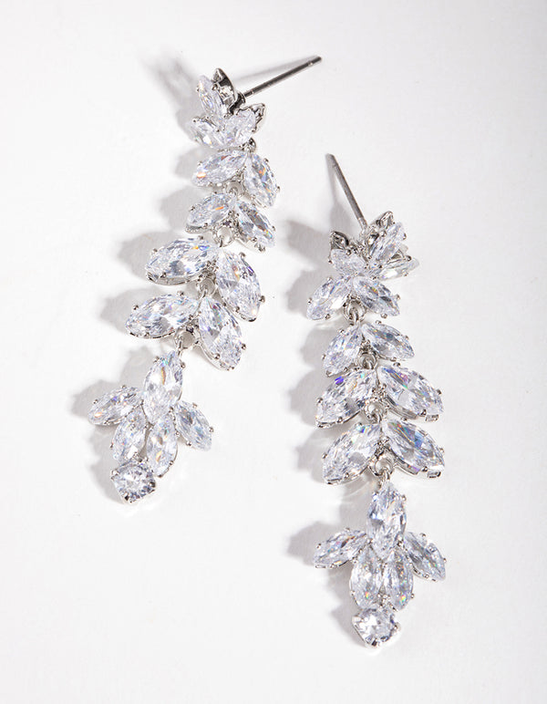 Silver Cubic Zirconia Small Navette Drop Earrings