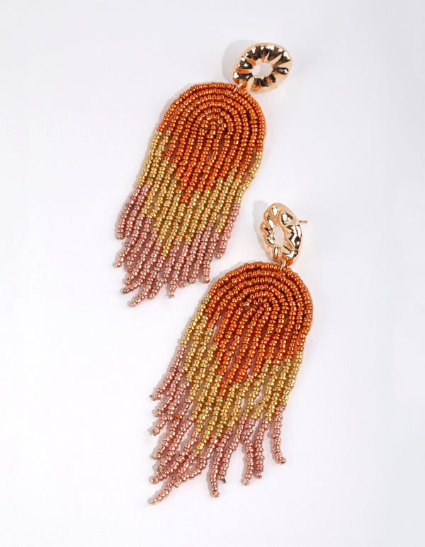 Bronze Beaded Waterfall Drop Earrings