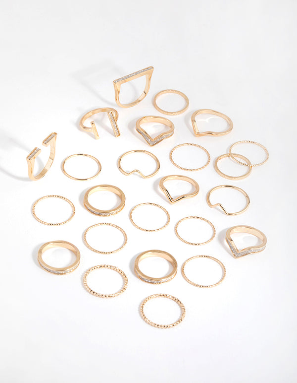 Gold Glitter Geometric Rings 24-Pack