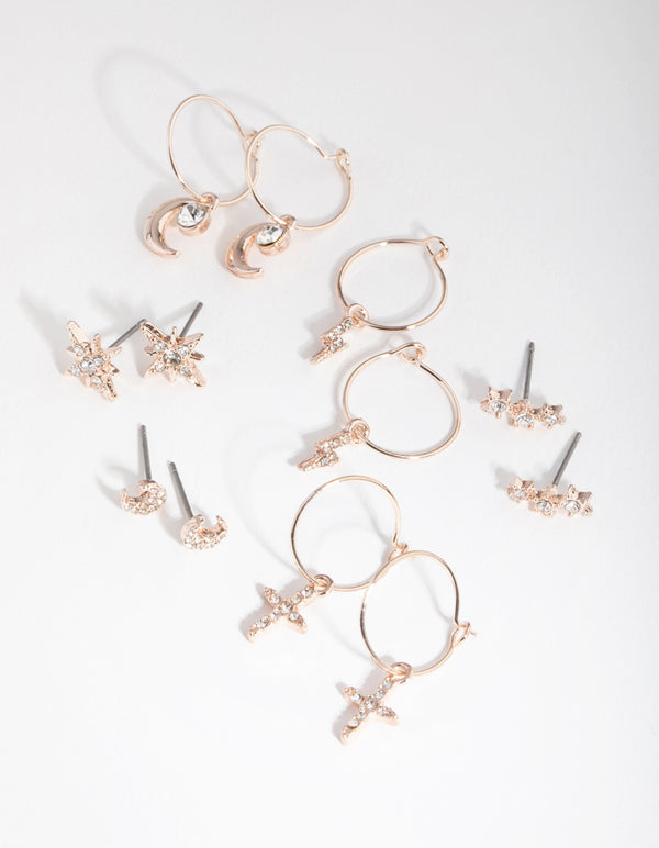 Rose Gold Celestial Sleeper 6-Pack Earring