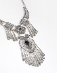 Antique Silver Metal Tassel & Diamante Necklace - link has visual effect only