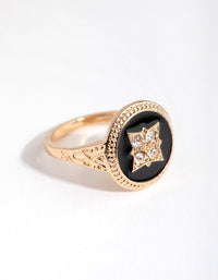 Gold Black & Stone Signet Ring - link has visual effect only