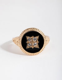 Gold Black & Stone Signet Ring - link has visual effect only