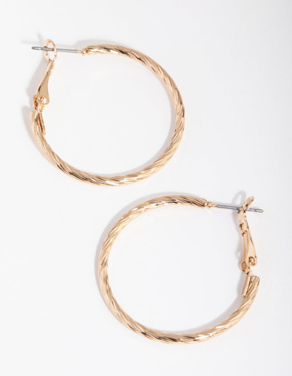 Gold Line Etched Hoop Earrings