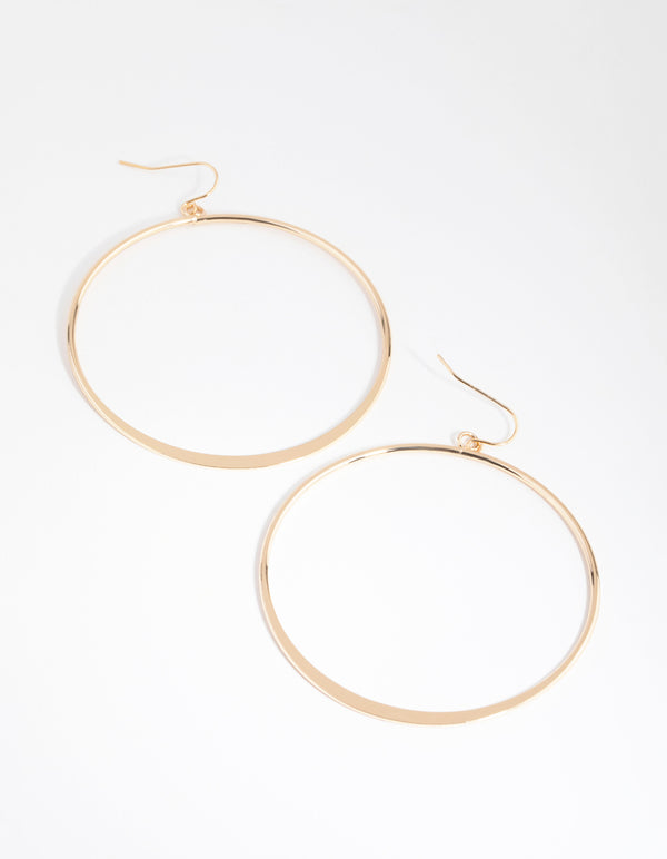 Gold Large Open Hoop Drop Earrings