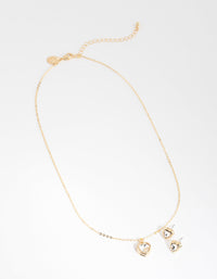 Gold Small Heart Necklace & Earrings Set - link has visual effect only