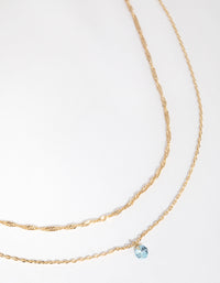 18ct Gold Plated Aquamarine Cubic Zirconia March Necklace Set - link has visual effect only