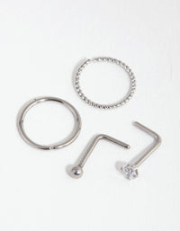 Rhodium Surgical Steel Diamante Twist Nose Ring 4-Pack - link has visual effect only