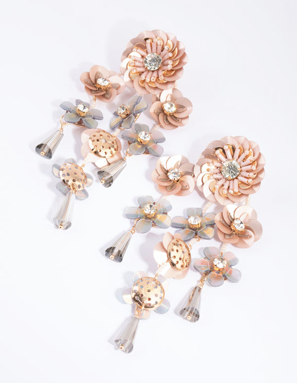 Blush Flower Sequin Drop Earrings