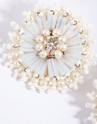 White Beaded Pearl Disc Stud Earrings - link has visual effect only