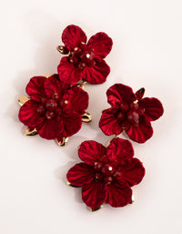 Red Large Pearlised Flower Drop Earrings - link has visual effect only