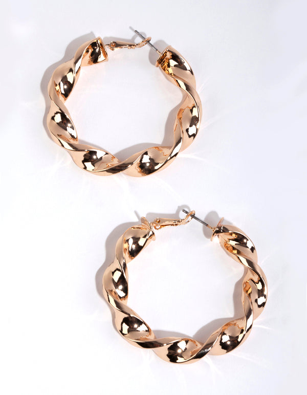 Gold Twisted Hoop Earrings