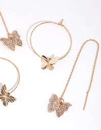 Gold Diamond Cut Butterfly Earring Set - link has visual effect only