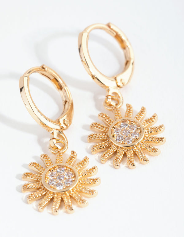 Gold Diamante Sun Huggie Earrings