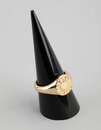 18ct Gold Plated Brass Sunray Signet Ring - link has visual effect only