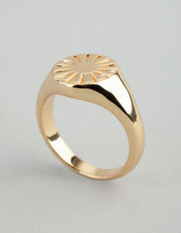 18ct Gold Plated Brass Sunray Signet Ring - link has visual effect only