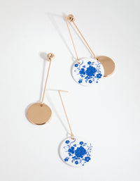 Gold Printed Disc Drop Earrings - link has visual effect only