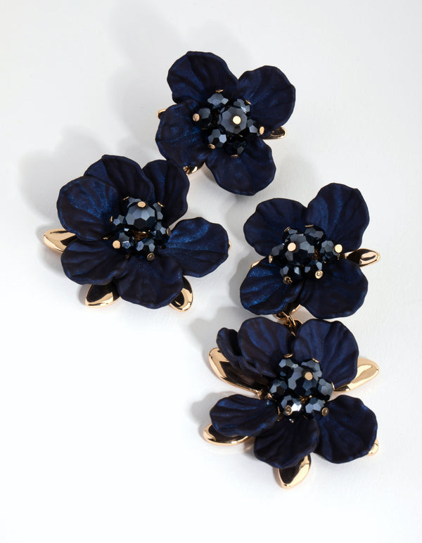 Gold Large Pearlised Flower Drop Earrings