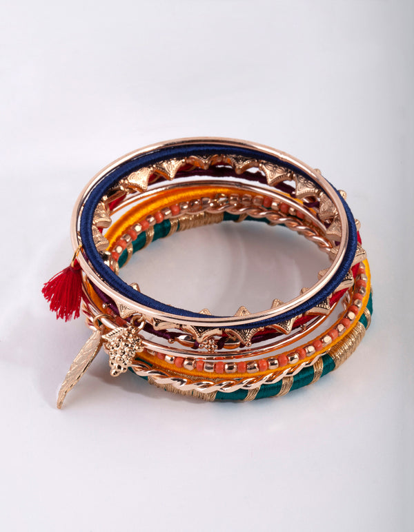 Gold Thread & Bead Bangle Pack